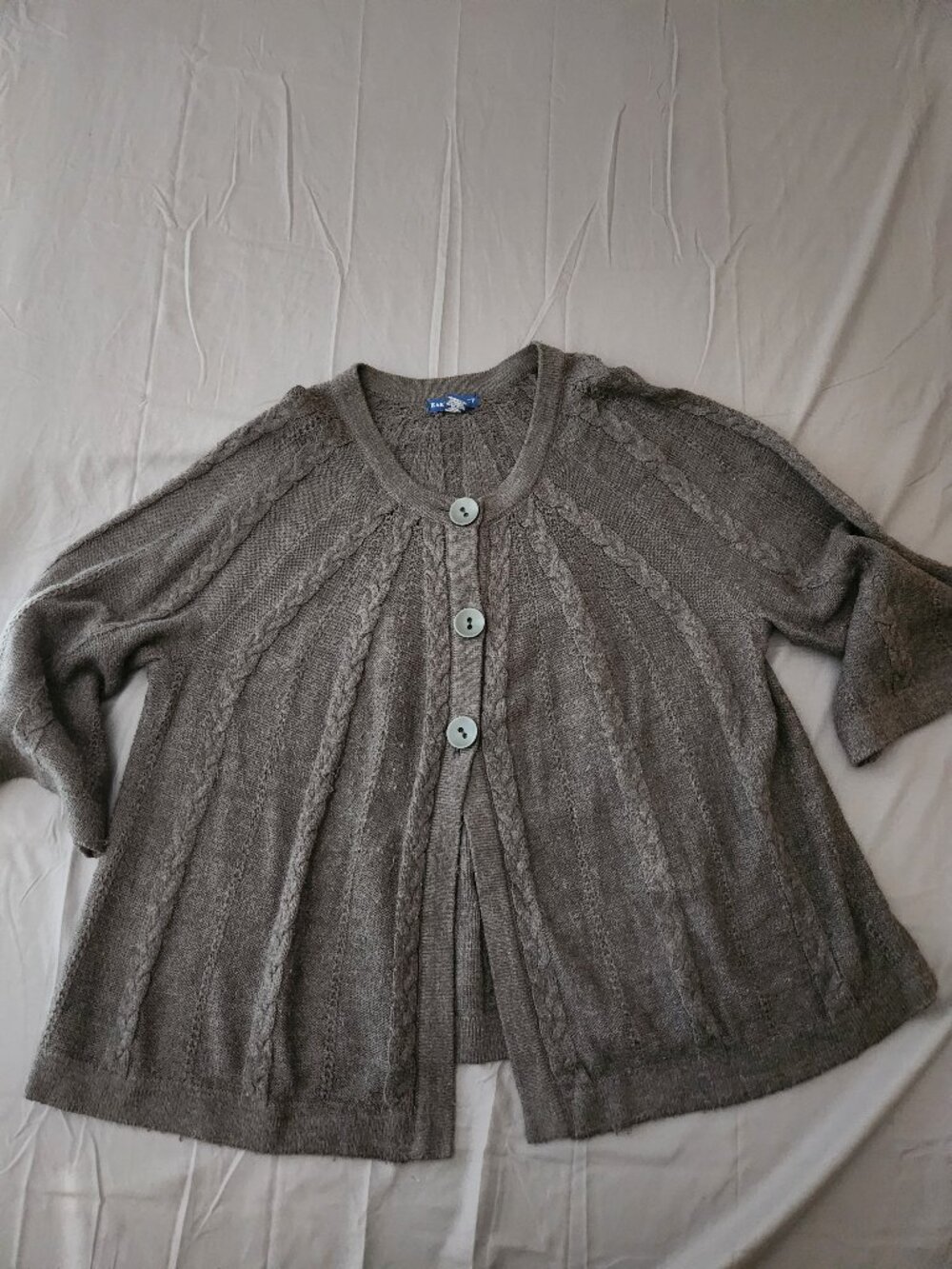 KAREN SCOTT WOMAN GREY SUNBURST CABLE KNIT CARDIGAN 3X